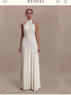 Meshki Cream Halter Maxi Dress with Sculpted Waist